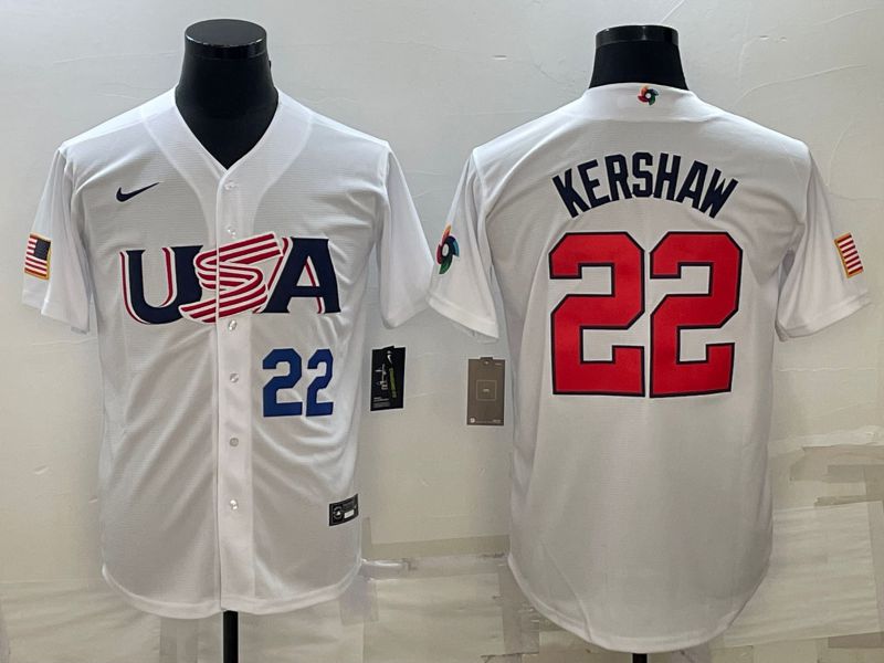 Men 2023 World Cub USA #22 Kershaw White Nike MLB Jersey13